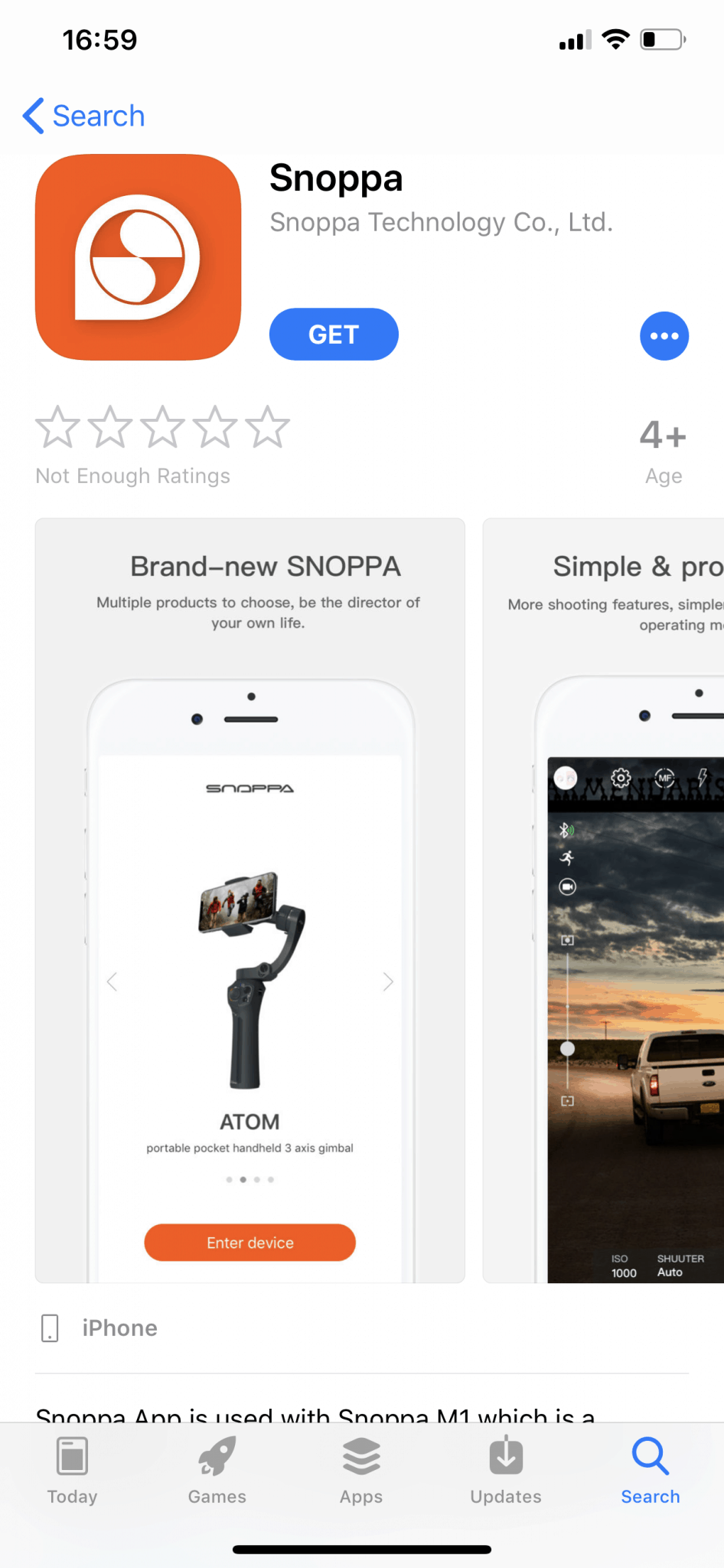 Snoppa Atom Gimbal iPhone App