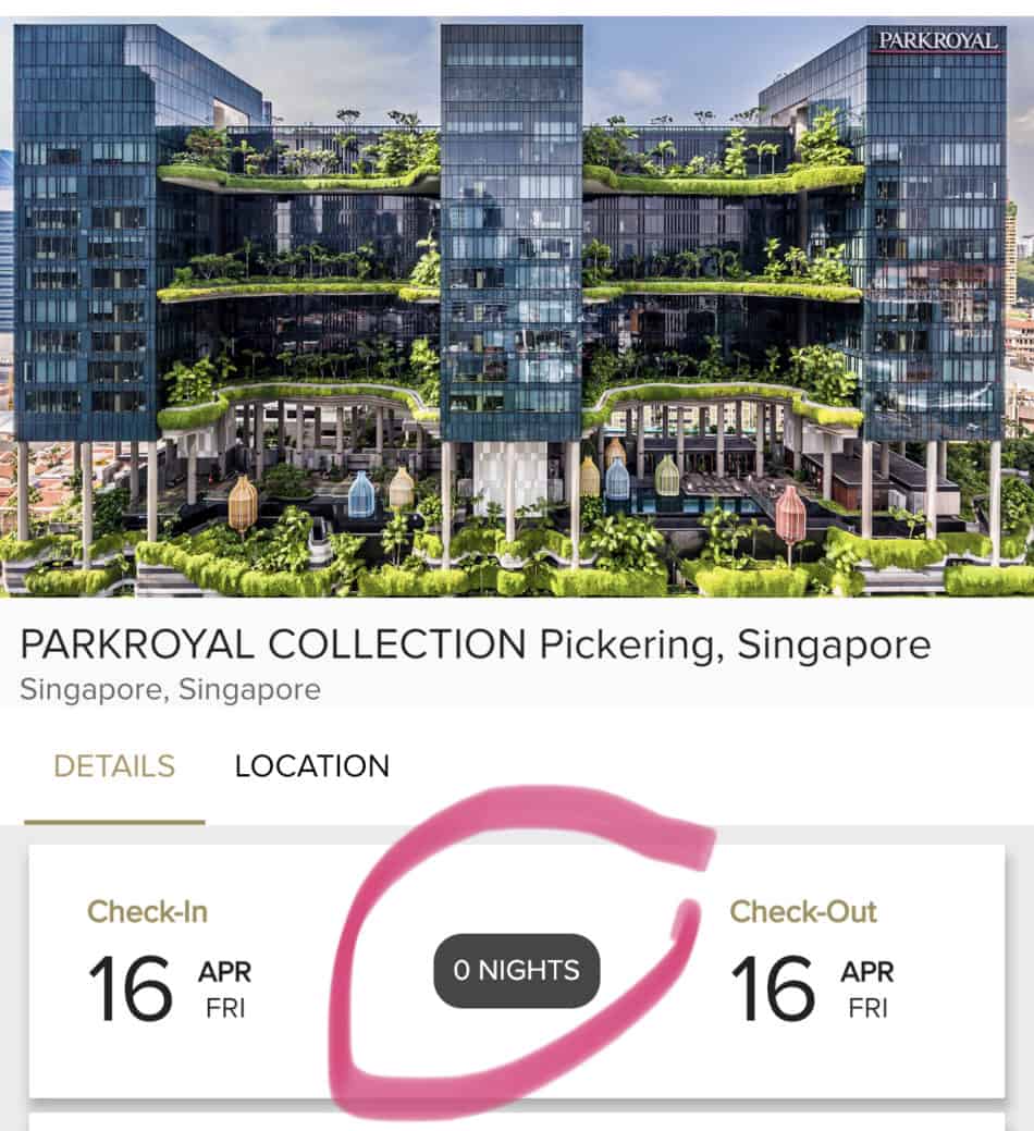 Day Stay at ParkRoyal does not qualify as a night stay