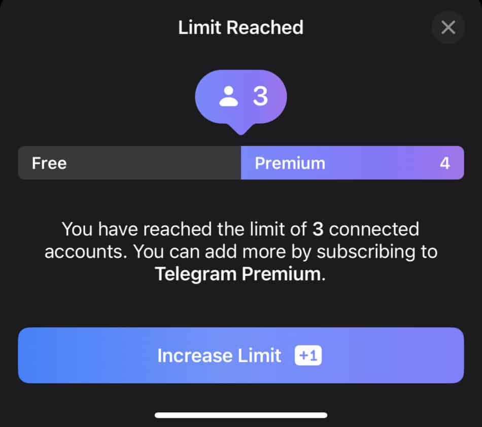 Telegram Limit of 3 accounts