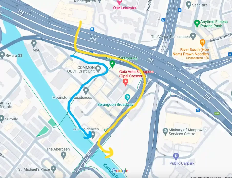 Route to Kallang during Walking from Toa Payoh to Kallang in 2023