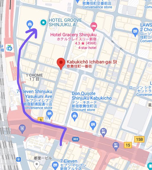 HOTEL GROOVE Shinjuku 8 Getting from Kabukicho to Hotel Groove Shinjuku