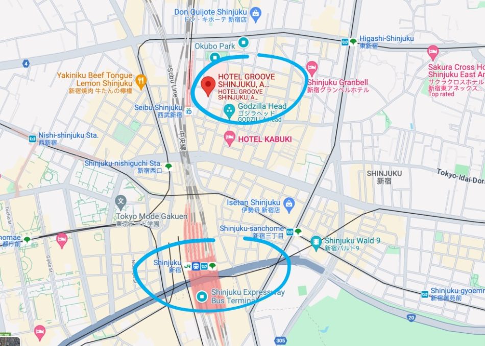 HOTEL GROOVE Shinjuku 6 Shinkuku Station to Shinjuku Tokyu Kabukicho Tower