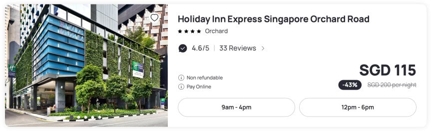 Cost of Day Stay at Holiday Inn Express Singapore Orchard Road