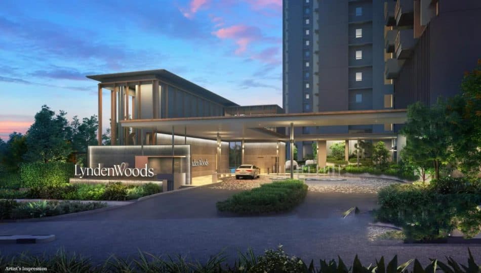 Kent Ridge Park : From HortPark to Kent Ridge MRT 45 LyndenWoods entrance at night, showing modern architecture and landscaping.