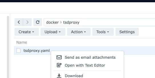 Using TSDProxy with existing Dockers in Portainer : Hope This Works 7 Screenshot showing TSDProxy YAML file in Synology