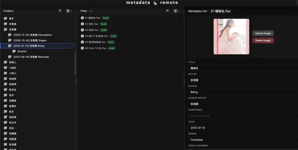 Metadata Remote as a Docker to Update Plex Music Library : GOOD TOOL 7 Screenshot of Metadata Remote interface showing music metadata editing.