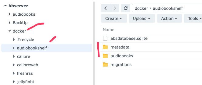 Audiobookshelf Self Hosted with Tailscale with folders for metadata, audiobooks