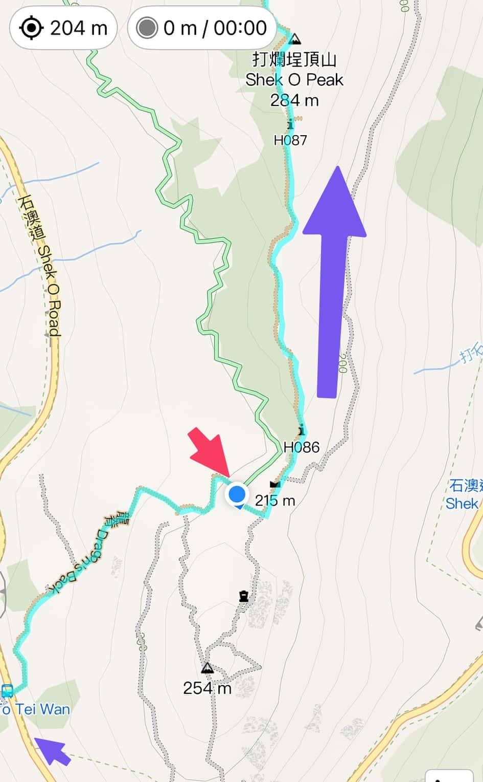 Hong Kong Dragon Back Hike : Beautiful Hike with a Different Ending 23 Map of Hong Kong Dragon's Back Hike trail, showing elevation and trail markers.