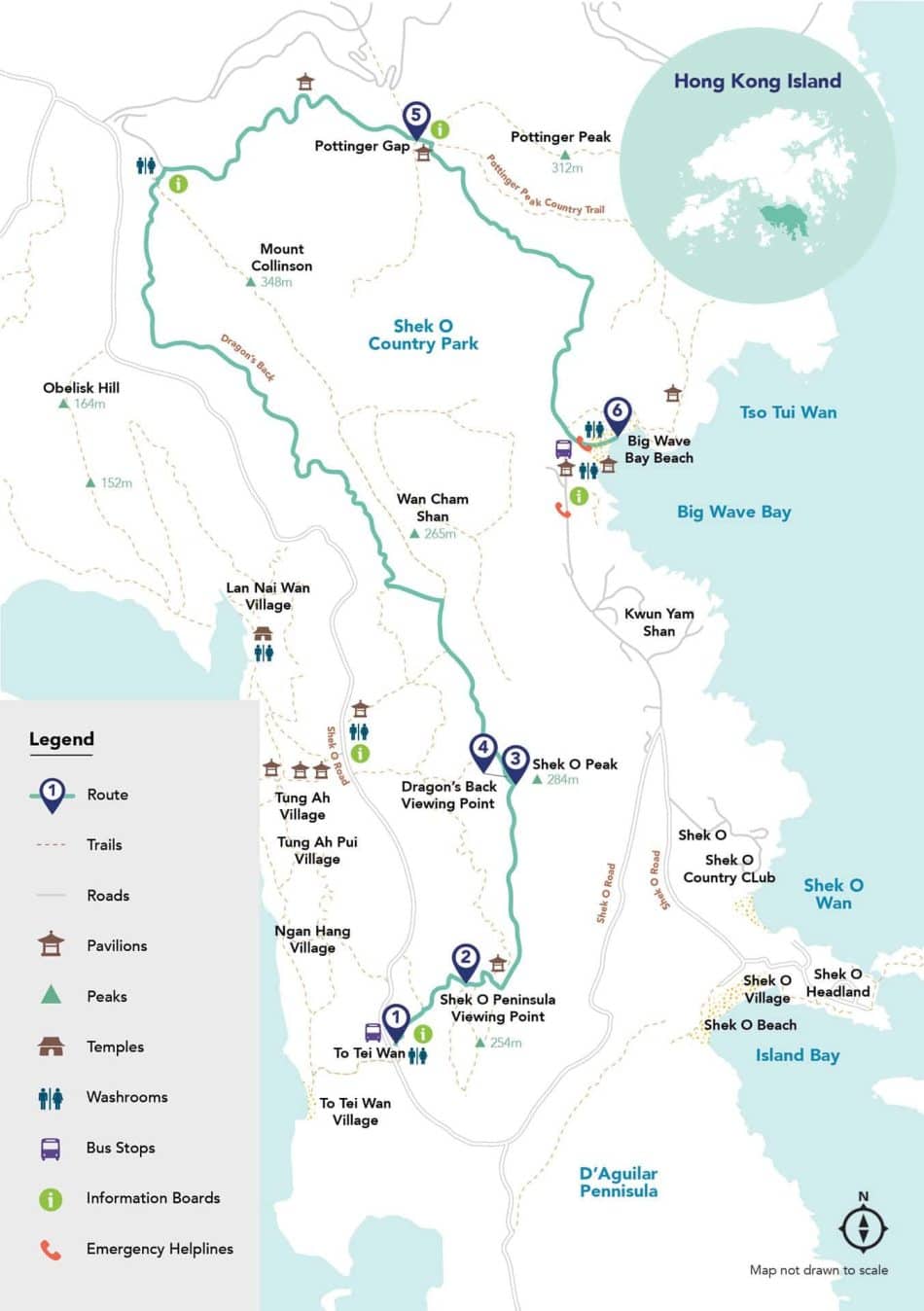 Hong Kong Dragon Back Hike : Beautiful Hike with a Different Ending 17 Map of Hong Kong Dragon's Back Hike trail, showing route, landmarks, and points of interest.