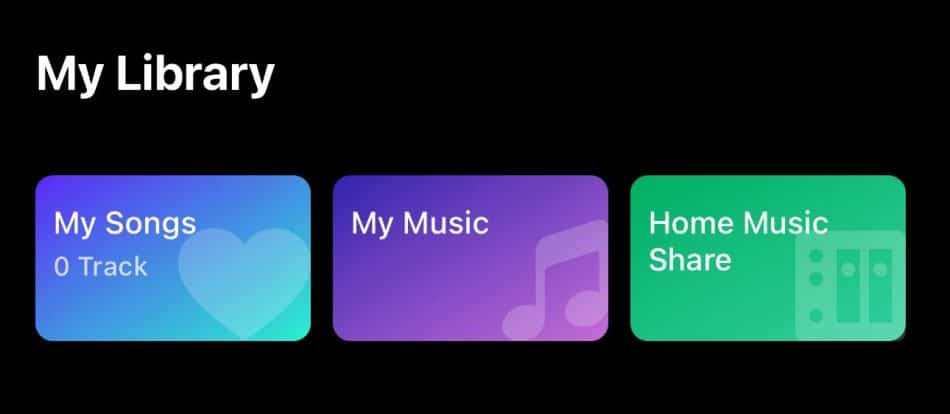 WiiM Ultra Music Streamer : Beautiful with Album Art 21 WiiM Ultra music library interface showing My Songs, My Music, and Home Music Share options.