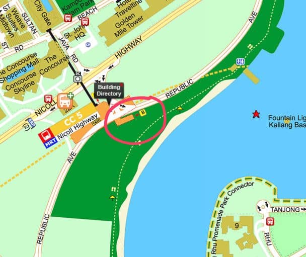 Kallang Riverside Park to MBS : with a pit stop at F1 16 Exit B of Nicoll Highway MRT