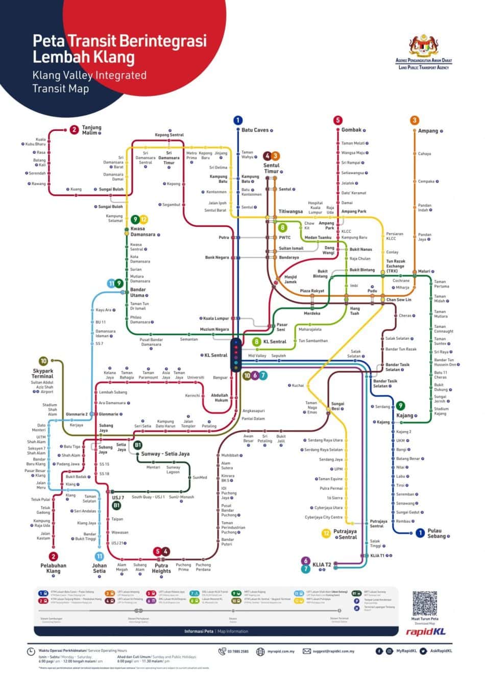 Klang Valley integrated transit map, including KLIA Express from Airport to KL Sentral route.