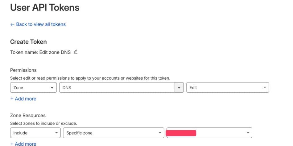 Pangolin on Oracle Cloud: User API token creation screen with DNS edit permissions.