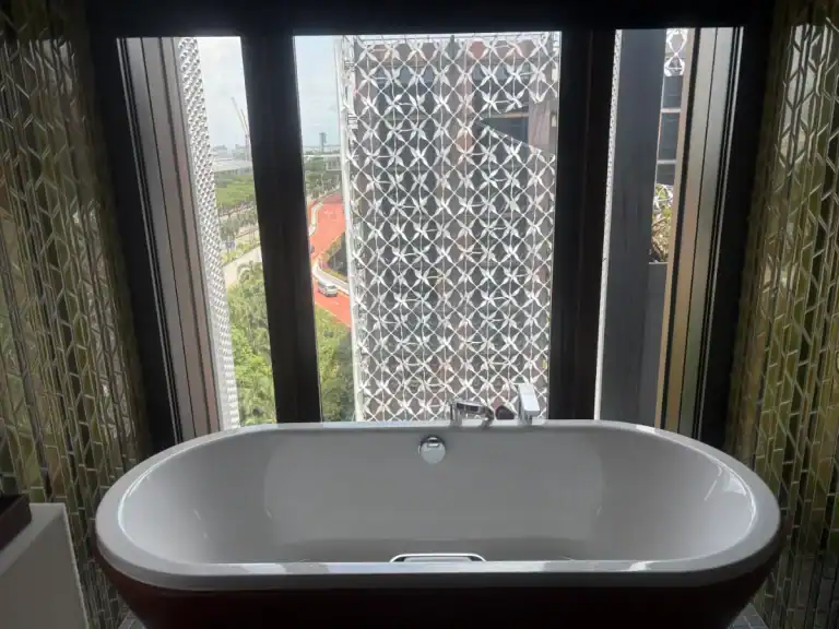 Bathtub with a view at Crowne Plaza Changi Airport. Relaxing day stay.