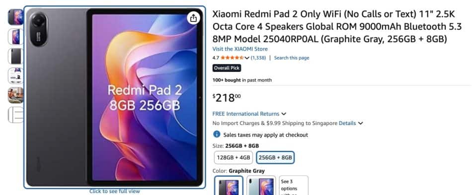 Redmi Pad 2 8GB 256GB Graphite Gray on Amazon