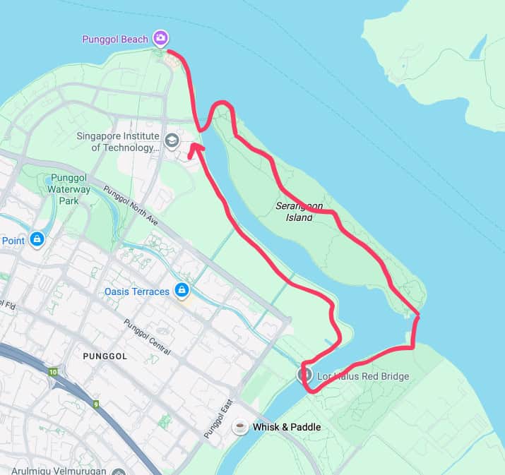 Hiking Coney Island Singapore route, including Lor Halus Red Bridge