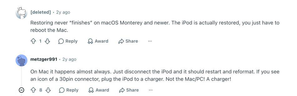 Buying a 5th Generation Classic iPod in 2026 and how to sync Music to your Classic iPod 23 macOS Monterey iPod restore issue: disconnect iPod, reboot Mac, charge iPod