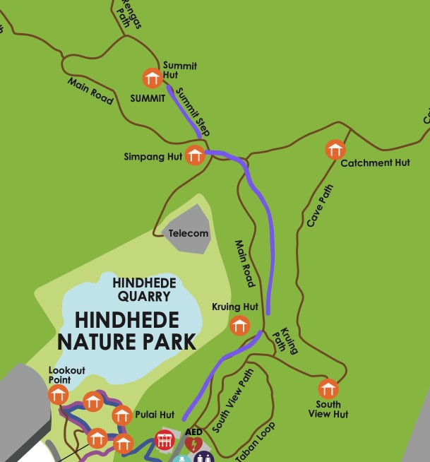 Bukit Timah Summit from Bukit Timah Railway Station : A Tiring Hike Up the Bukit Timah Hill 37 Map of Hindhede Nature Park trails, showing routes to Bukit Timah Summit.