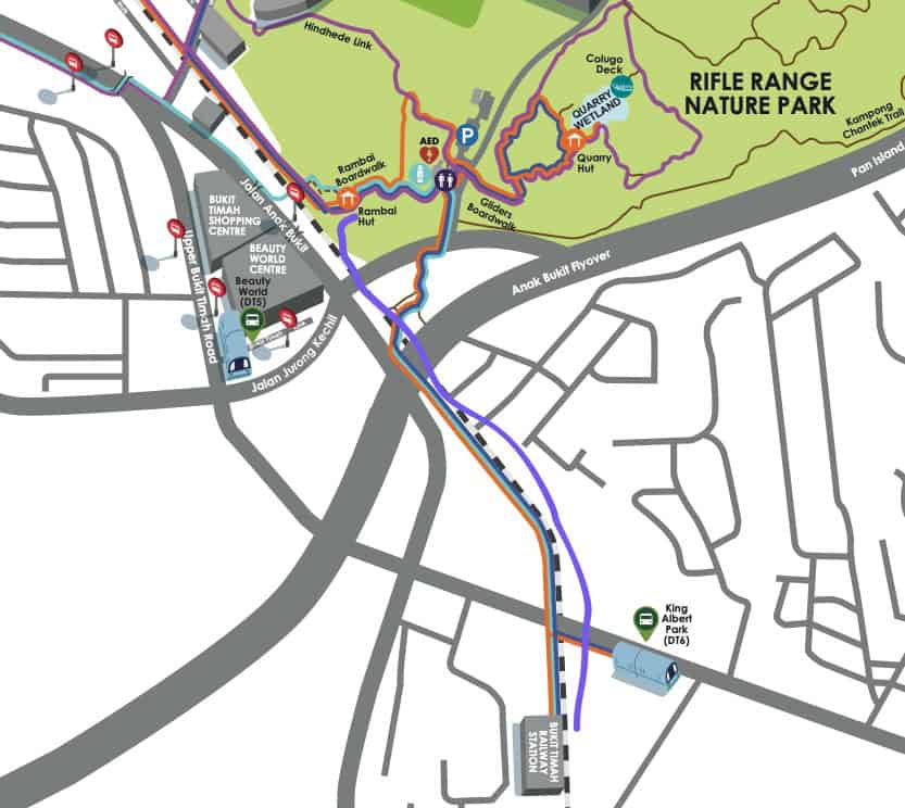 Bukit Timah Summit from Bukit Timah Railway Station : A Tiring Hike Up the Bukit Timah Hill 16 Map showing routes from Bukit Timah Railway Station to Rambai Boardwalk