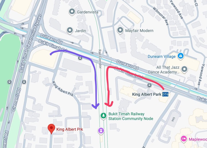 Bukit Timah Summit from Bukit Timah Railway Station : A Tiring Hike Up the Bukit Timah Hill 2 Map showing routes to Bukit Timah Railway Station from KAP Mall or from the King Albert Park MRT station