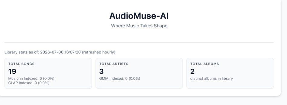 Setting Up AudioMuse-AI for Plex: My 5-Day Setup Saga : Pain and All 12 AudioMuse-AI Plex library stats: 19 songs, 3 artists, 2 albums.