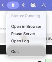 Setting Up AudioMuse-AI for Plex: My 5-Day Setup Saga : Pain and All 17 AudioMuse-AI for Plex menu: Running status, Open in Browser, Pause Server, Open Log, Quit.