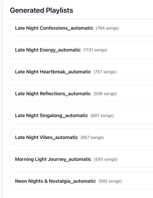 Setting Up AudioMuse-AI for Plex: My 5-Day Setup Saga : Pain and All 23 Generated playlists in AudioMuse-AI for Plex, showing song counts.