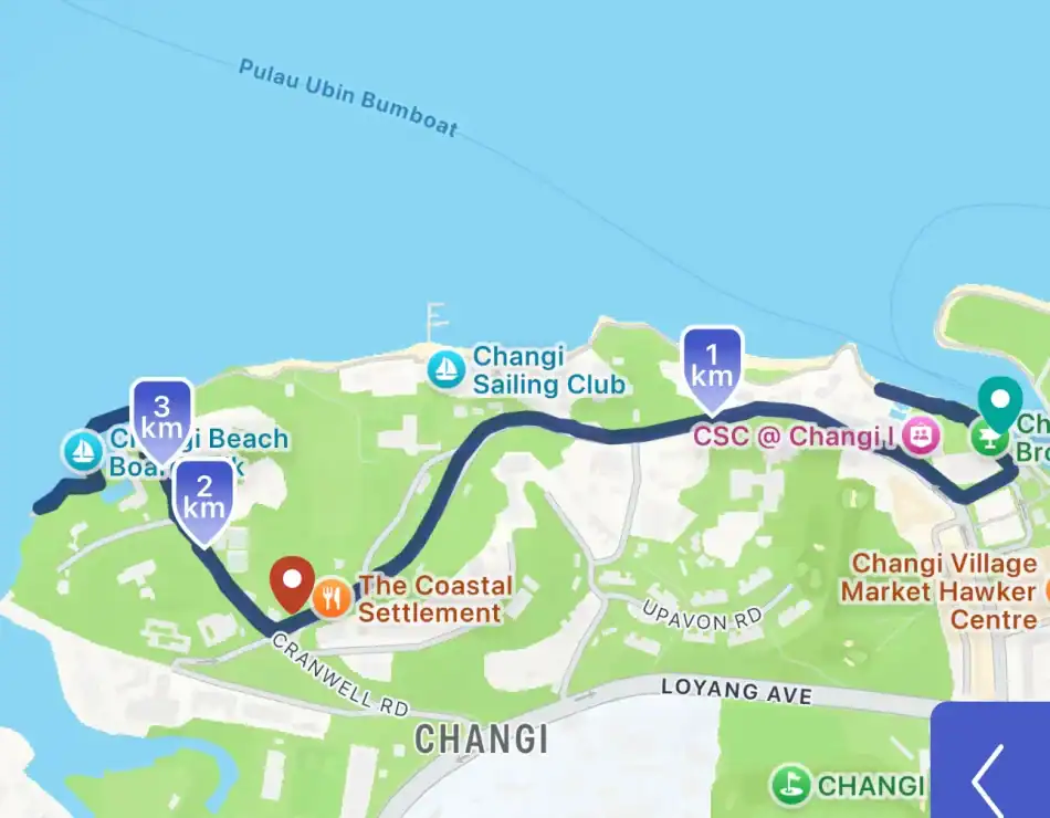 Changi Point Coastal Walk : 3/4 Closed in 2026 : Disappointing 34 Map route of the 2026 Alternative Changi Point Coastal Walk