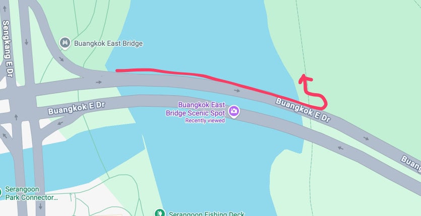 Buangkok Forest and Sungei Serangoon Park Connector : A loop of two contrasts 22 Map showing a walking route near Buangkok East Bridge and Buangkok Forest