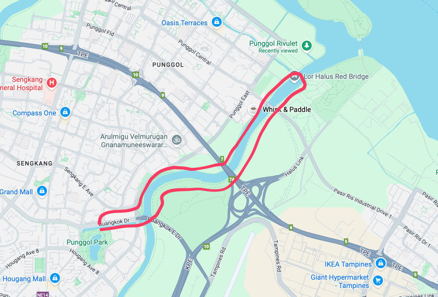 Buangkok Forest and Sungei Serangoon Park Connector : A loop of two contrasts 2 Map showing hiking route through Buangkok Forest and Sungei Serangoon Park Connector