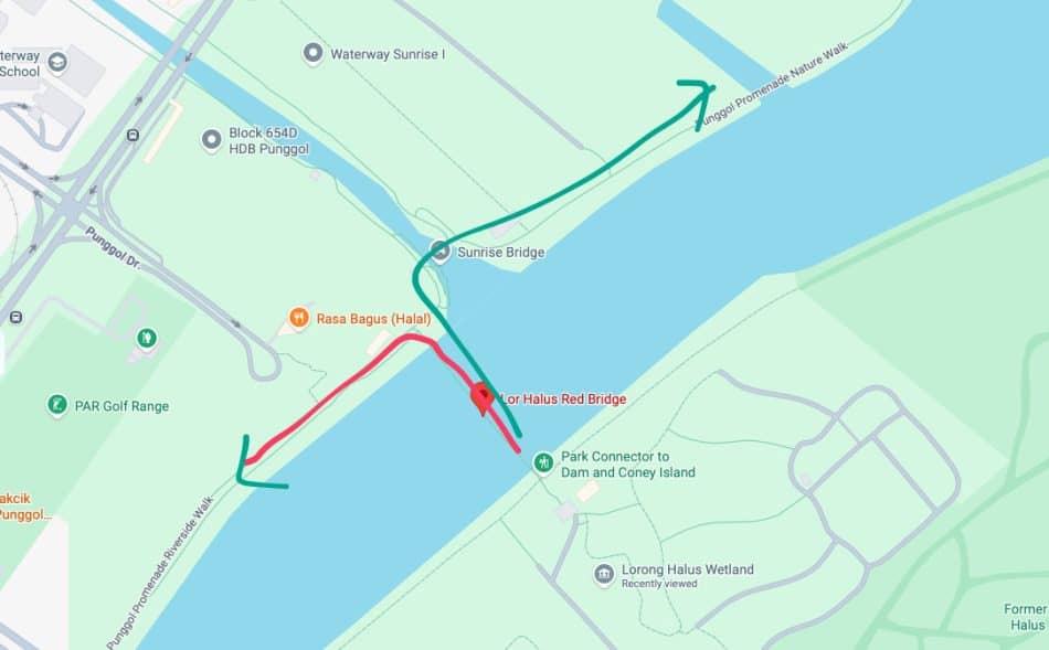 Buangkok Forest and Sungei Serangoon Park Connector : A loop of two contrasts 62 Map two walking routes after Lor Halus Red Bridge.